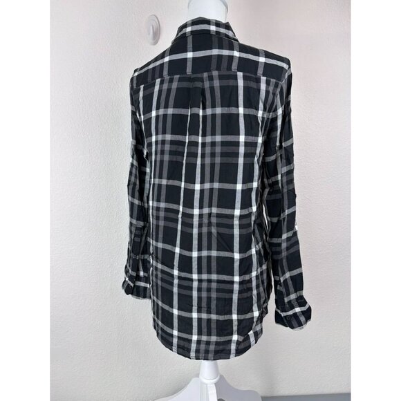 Woolrich women's small black plaid long roll tab sleeves button front shirt - Picture 5 of 7